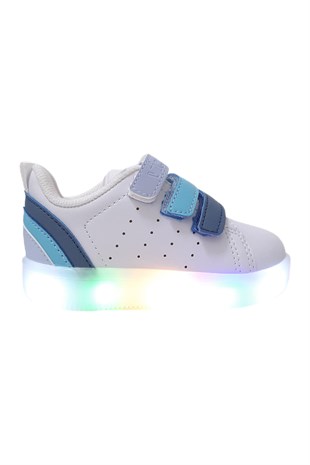 Işıklı Bebek Spor Ayakkabısı Beyaz Mavi