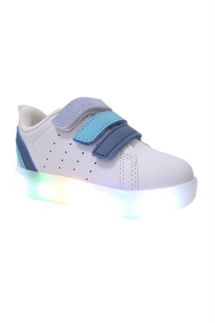 Işıklı Bebek Spor Ayakkabısı Beyaz Mavi