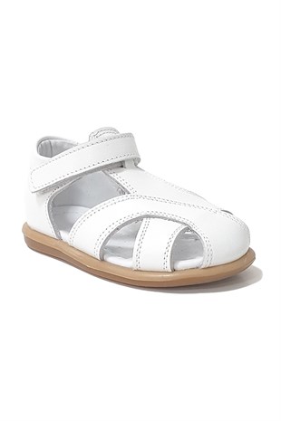 Ön Şeritli Deri Bebek Ayakkabı Beyaz
