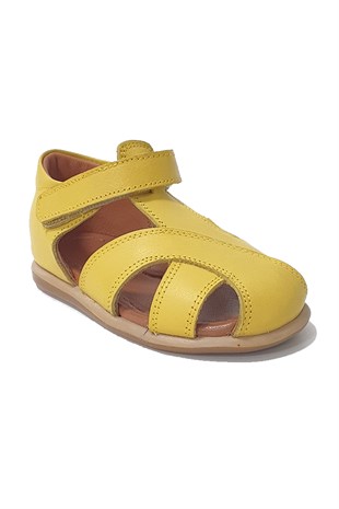 Ön Şeritli Deri Bebek Ayakkabı Sarı