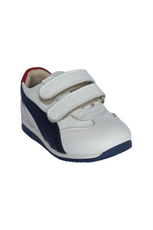 Ortopedik Deri Spor İlk Adım Beyaz Ayakkabı Lacivert Çizgili