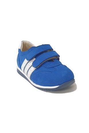 Ortopedik Şeritli Deri Spor Bebek Ayakkabı Mavi