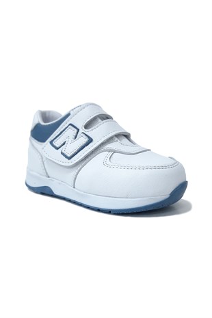 Yan Şeritli Bebek Spor Deri Ayakkabı Beyaz