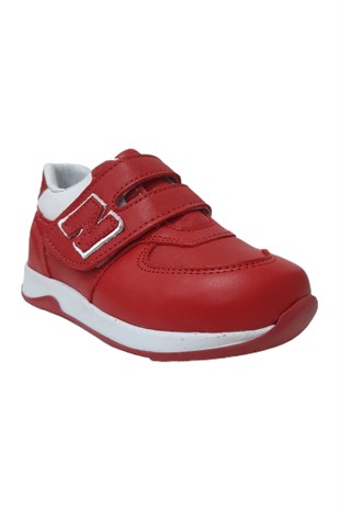 Yan Şeritli Bebek Spor Deri Ayakkabı Kırmızı